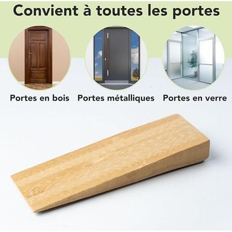 Cale-porte en bambou antidérapant - Lot de 2 blocs porte en bois - Arrêt de porte robuste avec base en caoutchouc - Cale-porte pour tous types de sols et de portes - Door stopper
