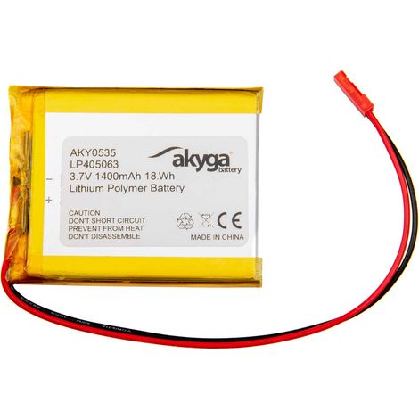 Batería Li-Po LP405063 Akyga AKY0535 3,7 V / 1400 mAh PCM Conector JST de 2 pines 150 mm (1/3)