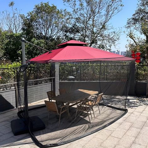 Moustiquaire parasol terrasse 12 pieds, double face, filet Sunbrella imperméable, fermeture éclair double, tuyau d'eau, compatible auvent extérieur (1/5)
