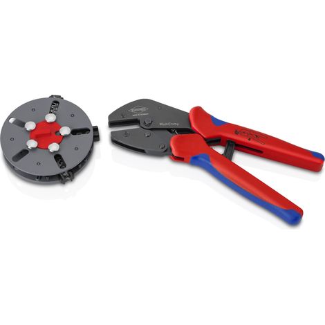 KNIPEX 97 33 03 MultiCrimp® Crimpadora con cargador de mordazas con mangos multicomponentes Barnizados 250 mm (1/6)