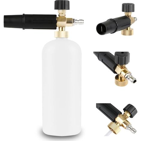 Lance à Mousse de Neige, 1/4" à Libération Rapide Canon à Mousse pour Nettoyeur Haute Pression, 1 L Réglable Buse de Distributeur de Savon Bouteille Cannon en Mousse , pour Pistolet de Lavage à (1/5)