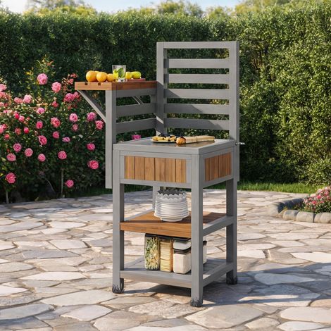 Meuble de jardin en bois massif avec plan de travail en acier (1/5)