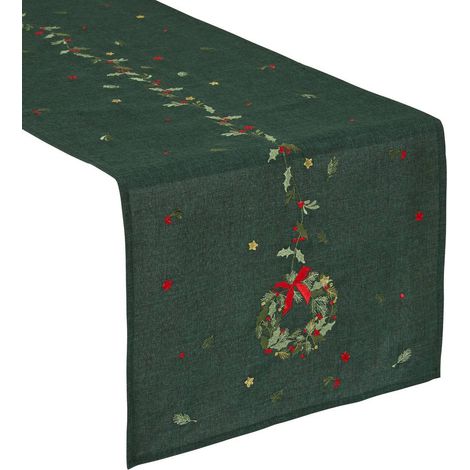 Chemin de table Elma vert 40 x 172 cm - Atmosphera créateur d'intérieur (1/3)