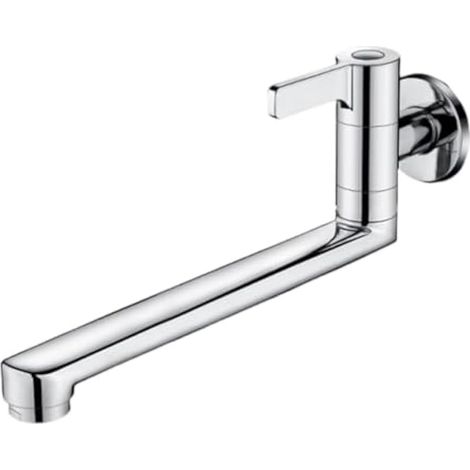 Robinet mural pour évier de cuisine à eau froide, robinet pivotant allongé à poignée unique pour une utilisation intérieure et extérieure (25 cm) (1/5)