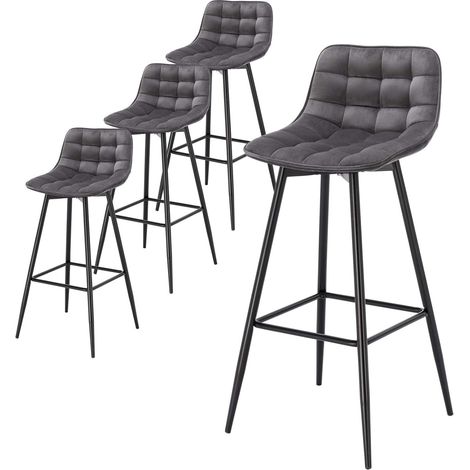 Woltu – Tabouret de bar 4 pièces en velours gris foncé – Hauteur d'assise 64 cm – Cadre en métal avec repose-pieds ergonomique (1/5)