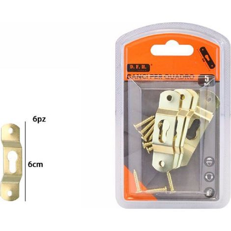 TrAdE Shop Traesio - Set 6 Pezzi Ganci Dorati Per Quadri Quadro Cornici Appendere Parete 6 Cm 07521 -