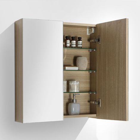 Spiegelschrank Bad 60 cm montiert Eiche hell SIENA