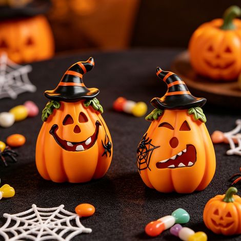 Décorations de citrouille d'Halloween en résine solide de haute qualité avec une texture réaliste de grain de bois de citrouille -- Décoration de citrouille d'Halloween araignée -- AUTLEAD