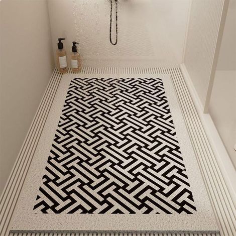 Rutschfeste Duschmatte, rutschfeste Badematte mit Abflusslöchern, weiche PVC-Luffa-Massage-Badematte für Nassbereiche, schnelltrocknend (schwarz, 40 x 70 cm)