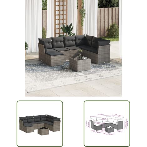 The Living Store Salon de jardin 8 pcs avec coussins gris résine tressée - Ensemble Salon De Jardin - Meuble De Jardin - Salon De Jardin Design - Mobilier De Jardin - Canapé D'extérieur (1/3)