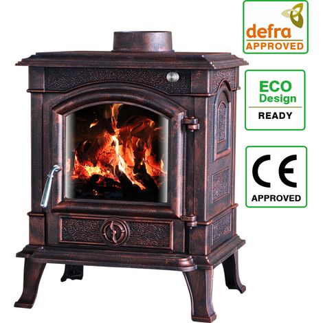 8KW Woodburning Stove Cast Iron Log Burner Fireplace Eco Design Dafra Approved Antique Bronze (1/5)