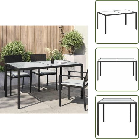 Gartentisch 150x90x75 cm Gehärtetes Glas Poly Rattan Schwarz - Gartentisch - Polyrattan Tisch - Esstisch - Gartenmöbel - Balkonmöbel (1/5)