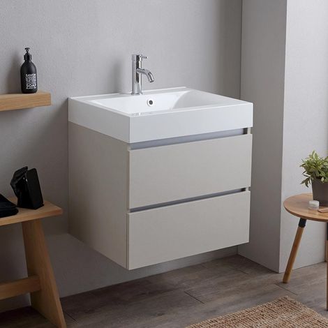 Mobile Bagno 60Cm 2 Cassetti Grigio Perla Con Lavabo  Valentina
