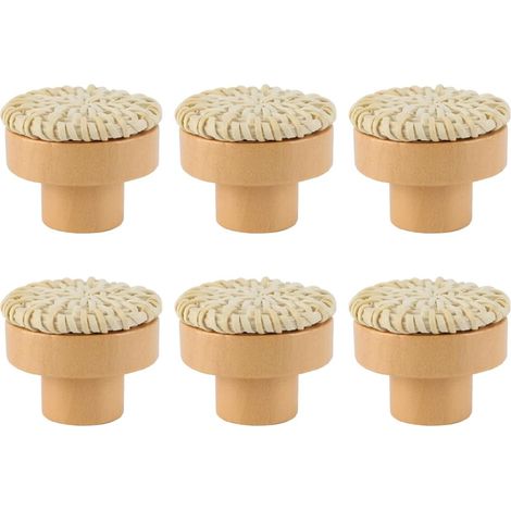 6 Pcs Bouton de Meuble Ronds Rotin Poignée Meuble Bois avec Vis Bouton Tiroir pour Cuisine Chambre Beige (1/5)