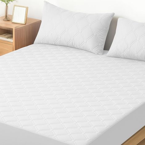 Protege Matelas Impermeable 90x200 CM, Protection Matelas Anti-Acariens Bonnet Jusqu'à 30cm, Protège Matelas Matelassé Lavable, Mattress Protector Élastique Tout Autour, Blanc (1/5)