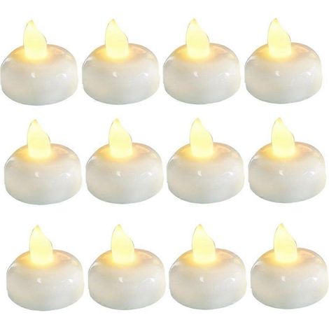 Bougies flottantes sans flamme, lot de 12, durée de vie de 200 heures, bougies chauffe-plat LED blanc chaud scintillantes, décorations de mariage. (1/5)