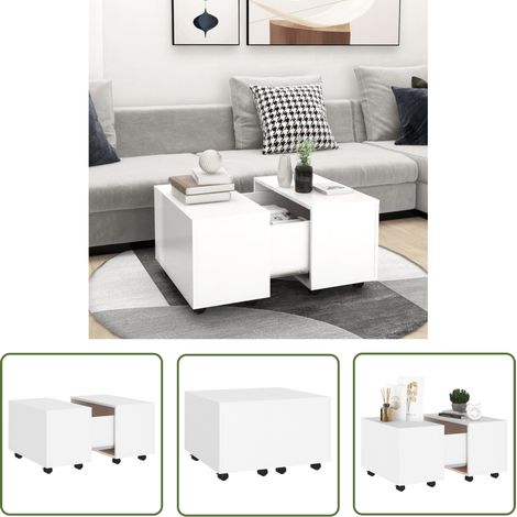 The Living Store Table basse blanc 60x60x38 cm bois d'ingénierie - Table Basse Blanche - Table D'appoint - Table D'extrémité - Mobilier Salle Séjour - Meubles Tendance (1/5)