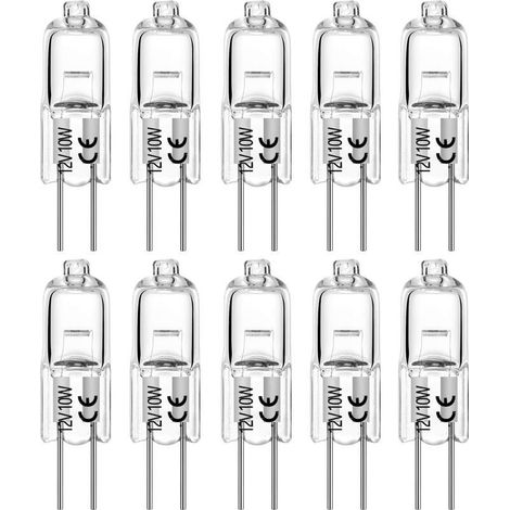 Ampoules halogènes G4 10W 12V T3 JC Type 2 broches de remplacement de base pour paysage sous armoire Puck Light Track Lighting Dimmable (10 Pack) (1/4)