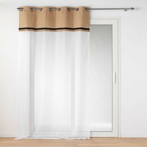 Voilage a oeillets 140 x 240 cm voile sablé + jute Malory Noir (1/4)