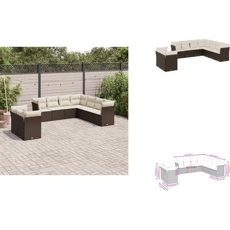 9-tlg. Garten-Sofagarnitur mit Kissen Braun Poly Rattan - Gartenmöbel - Outdoor Möbel - Rattan Sofa - Lounge Set - Gartenlounge (1/3)