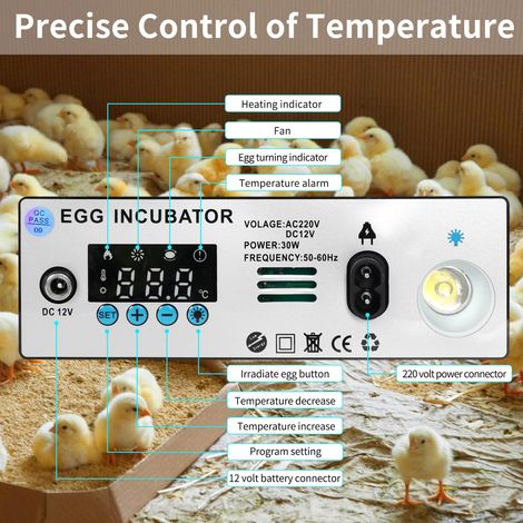 Incubatrice per 16 uova Incubatrice per uova automatica digitale Incubatrice per uova da fattoria Girauova automatica Pollame Controllo della temperatura Bianco (1/4)