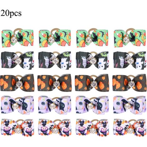 20pcs Elastiques En Polyester Pour Chiens Et Chats - Accessoire De Toilettage Décoratif - Nœuds Papillon Colorés Pour Halloween Et Quotidien (1/5)