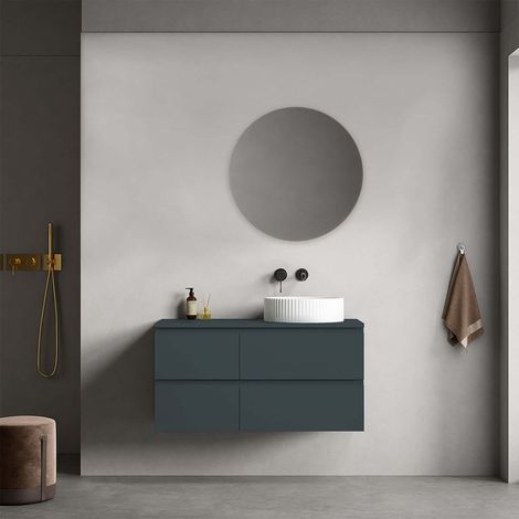 Mobile bagno sospeso reversibile 100 cm Blu Mare per Lavabo d'appoggio Specchio Tondo - Fiji Paint Top (1/4)