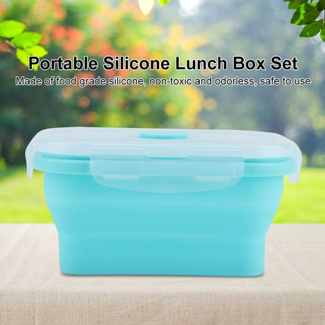 Tragbare Silikon-Lunchbox, faltbar, mikrowellengeeignet, Lebensmittelbehälter, grün, 350 ml (1/4)