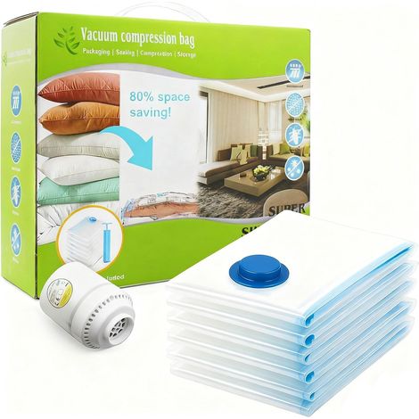 Lot de 6 sacs de rangement sous vide Jumbo avec pompe (100 x 80 cm) avec valve hermétique pour vêtements, couettes, vêtements, voyages (1/5)