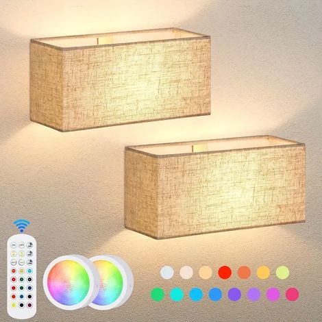 Lámpara de pared a batería: lámpara de pared LED regulable con control remoto, pantalla de tela ajustable en 15 colores, luz colgante magnética para dormitorio/pasillo (con control remoto).