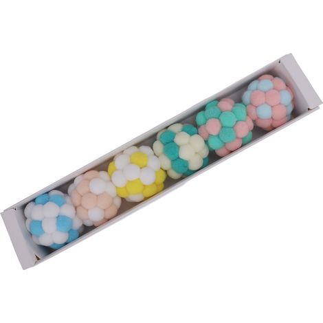 Lot de 6 balles en peluche pour chat avec clochette intégrée, jouet à mâcher interactif, doux et sûr pour chatons (1/5)