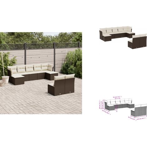 Salon de jardin avec coussins 9 pcs marron résine tressée - Ensemble Salon De Jardin - Mobilier De Jardin - Canapé Extérieur - Résine Tressée - Rotin Synthétique (1/3)