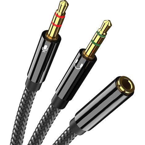 Répartiteur 2 en 1 mic/Casque, 3,5 mm Femelle vers Double 3,5 mm mâle (1/5)