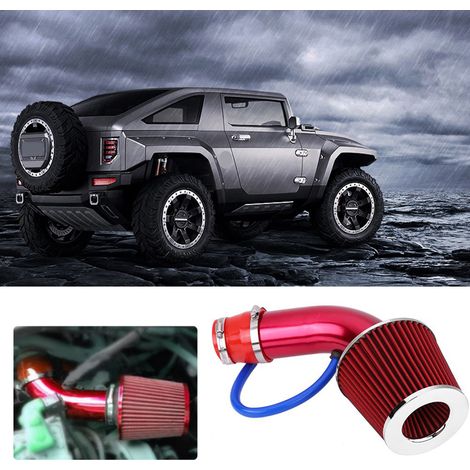 Filtre à air froid universel 76mm 3 pouces pour voiture, kit admission avec tuyau aluminium rouge, induction performance, accessoire moteur. (1/5)