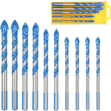 Lntyq Forets Pour Carrelage Verre, 10 Pcs Foret Multi-matériaux Triangle Porcelaine Forage Métalliques Pour Carrelage Verre Marbre Miroir Bois, 6mm/ 8mm/ 10mm/ 12mm (1/5)