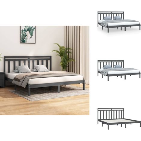 Massivholzbett Grau 200x200 cm - Holzbett - Doppelbett - Kiefernholzbett - Massiver Bettrahmen - Bettgestell (1/5)