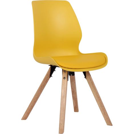 Chaise de salle à manger x1 design scandinave en plastique et PVC jaune et pieds en bois carrés clair 100002304