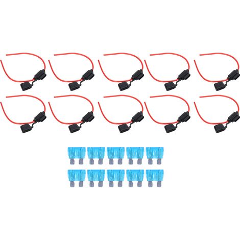 Lot de 10 porte-fusibles en ligne résistants à la fusion, câblage facile, étanches, avec fusible 16 AWG, 15 A (1/5)