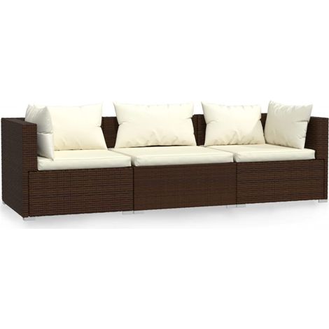 Maison Exclusive - 3-Sitzer-Sofa mit Kissen Braun Poly Rattan