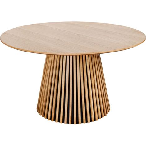 Mesa de comedor KANOVA 120 cm – Tablero redondo de roble claro y pie central de diseño – Estilo contemporáneo