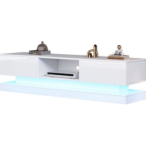 TV-Lowboard mit 2 Schubladen und App-LED, Weiß Hochglanz, Wohnzimmer, 160×35×40,5 cm, aus Spanplatte (1/5)