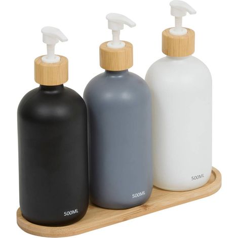 Set di 3 dispenser di sapone da 500 ml con vassoio in bambù - 5five