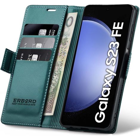 Funda para Samsung Galaxy S23 FE, tipo cartera con tapa, color lichi brillante, verde. (1/5)