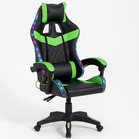 Sedia Gaming da Scrivania Verde e Nera con Led RGB Altezza Regolabile 106-116cm (1/5)