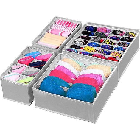 Filiyano-Tiroir de rangement pliable gris, 4 compartiments de rangement pliables pour sous-vêtements, N (1/5)