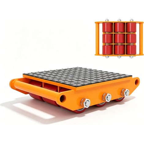 HAUTOUR Chariot de déplacement de charges lourdes à 9 roulettes en acier allié, capacité de charge maximale 15 tonnes, déplaceur d'objets lourds jaune pour usage domestique, industriel et commercial (1/5)