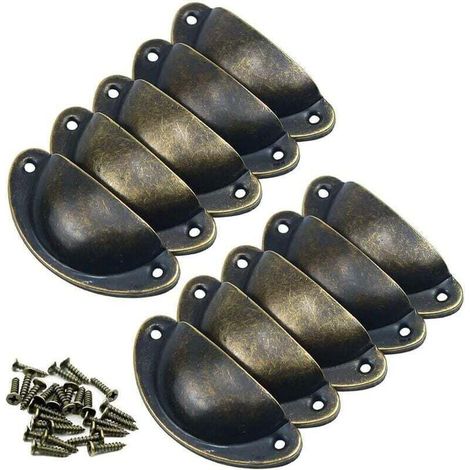 10Pcs Poignée Coquille Rétro Poignee de Meuble Vintage Bouton Tiroir Poignée avec 20 Vis pour Placards Armoire Commode Tiroirs (1/5)