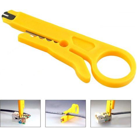 20 pelacables, pelacables perforado, pelacables pequeño, herramienta de pelado simple, alicates de crimpado de malla de alambre, pequeño punzón de alambre amarillo multifuncional. (1/5)