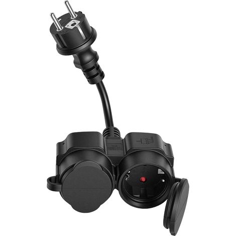 Double Prise Electrique Rallonge d'alimentation avec 2 Prises Maximum 3500W 16A 250V IP44 Double Fiche pour Usage Intérieur/Extérieur (1/5)