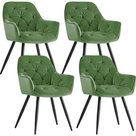 AINPECCA 4PCS Dining Chairs Velvet Padded Seat Metal Legs Kitchen Chair Home Office (Grass Green,4PCS)
